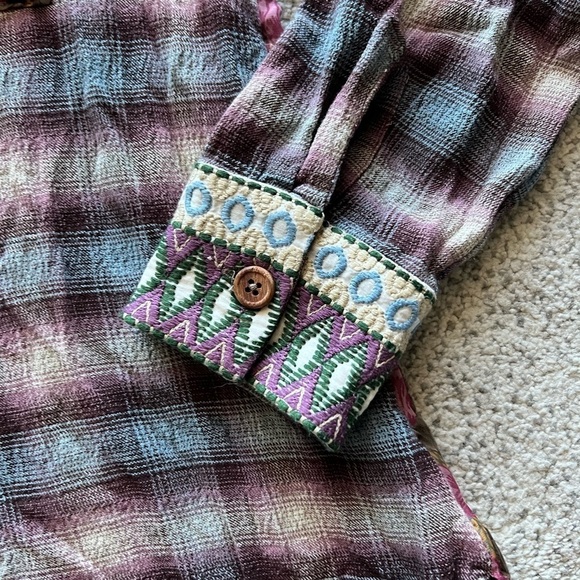 Soft Surroundings Rosebay Embroidered Velvet Floral Plaid Shirt - Picture 2 of 5